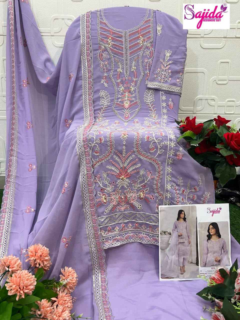 SAJIDA ANEESA GEORGETTE WITH HEAVY EMBROIDERED DRESS MATERIAL AT WHOLESALE PRICE