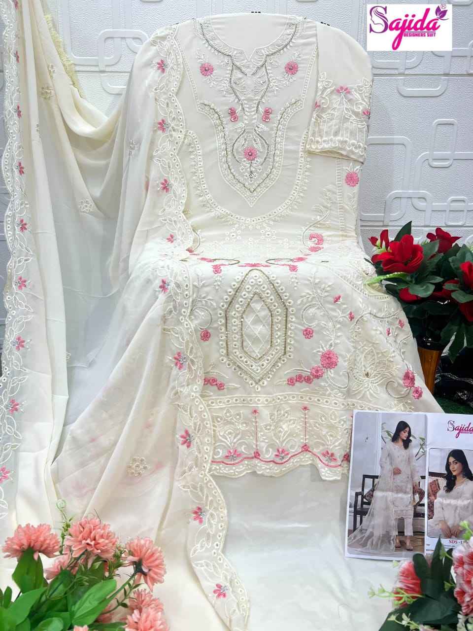 SAJIDA ANEESA GEORGETTE WITH HEAVY EMBROIDERED DRESS MATERIAL AT WHOLESALE PRICE