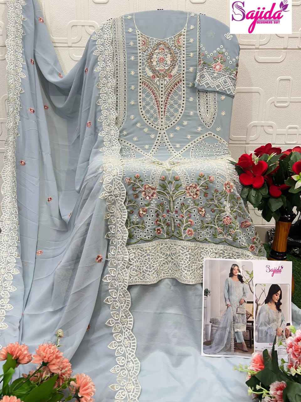 SAJIDA ANEESA GEORGETTE WITH HEAVY EMBROIDERED DRESS MATERIAL AT WHOLESALE PRICE