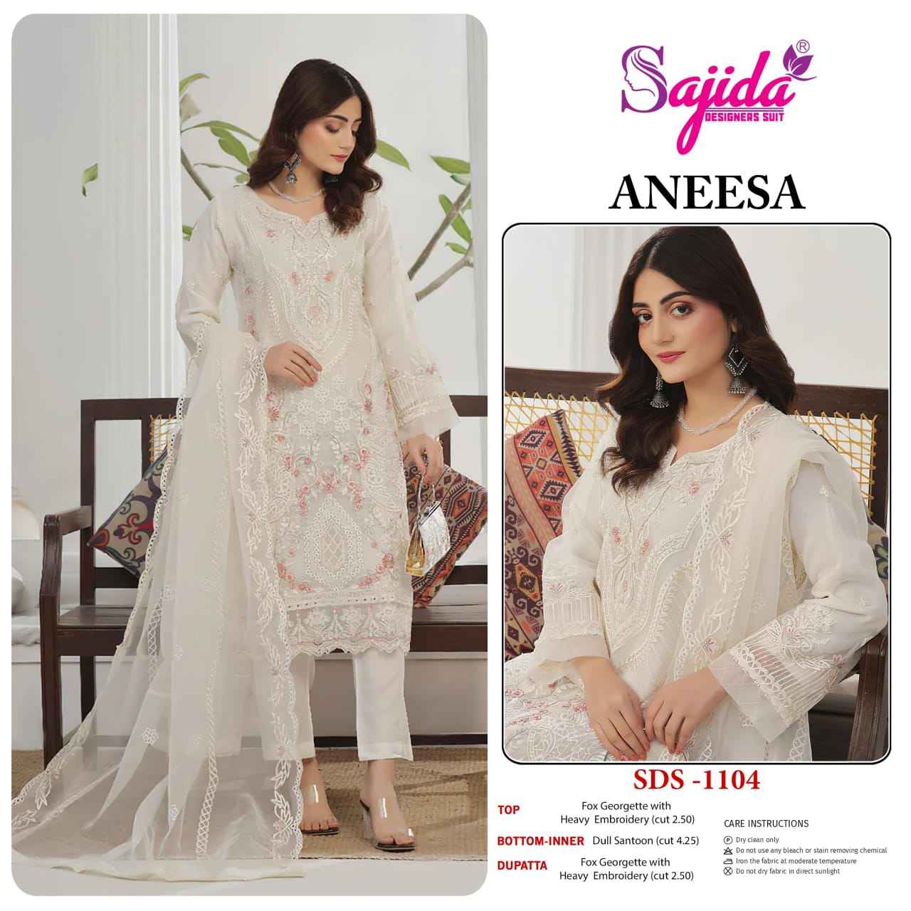 SAJIDA ANEESA GEORGETTE WITH HEAVY EMBROIDERED DRESS MATERIAL AT WHOLESALE PRICE