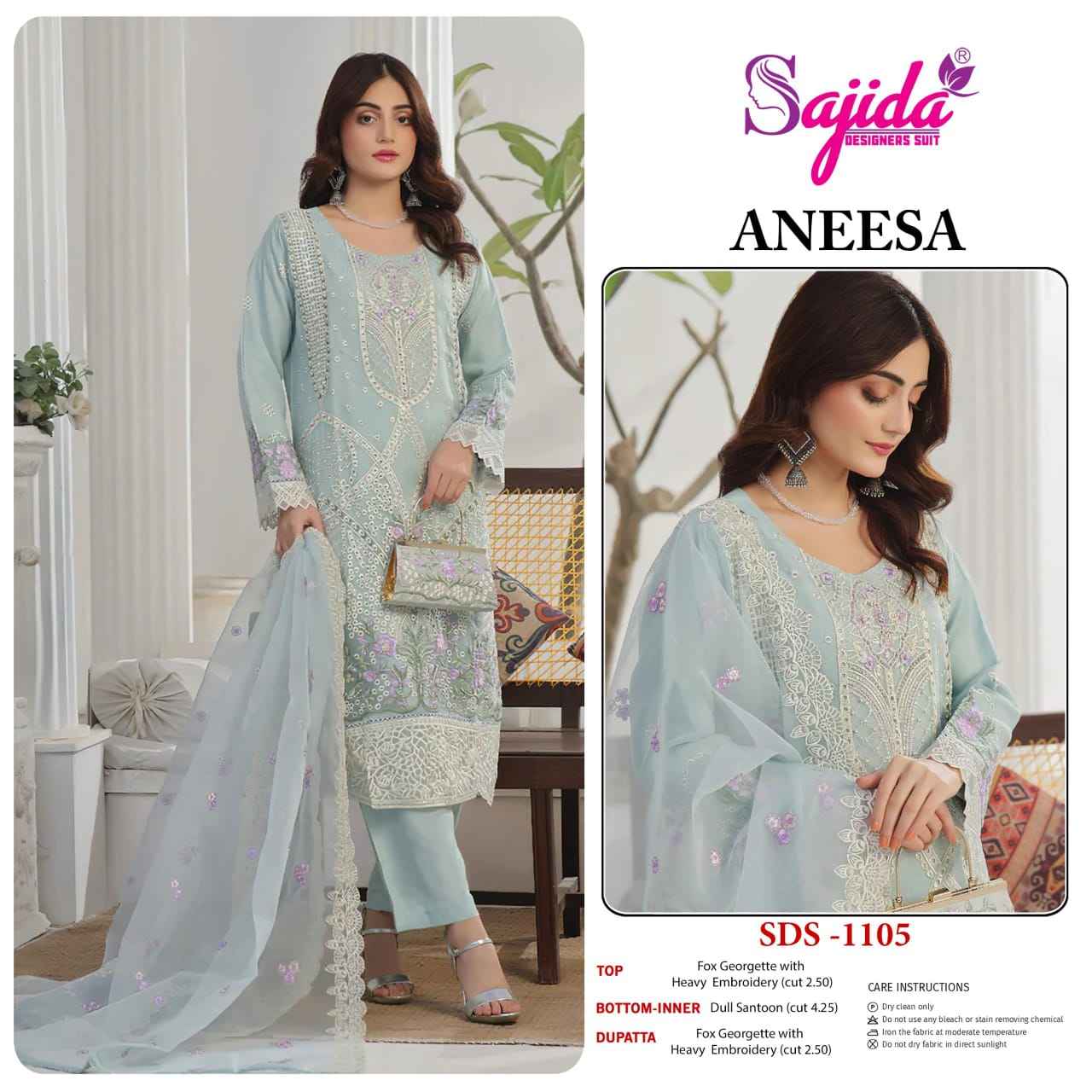 SAJIDA ANEESA GEORGETTE WITH HEAVY EMBROIDERED DRESS MATERIAL AT WHOLESALE PRICE
