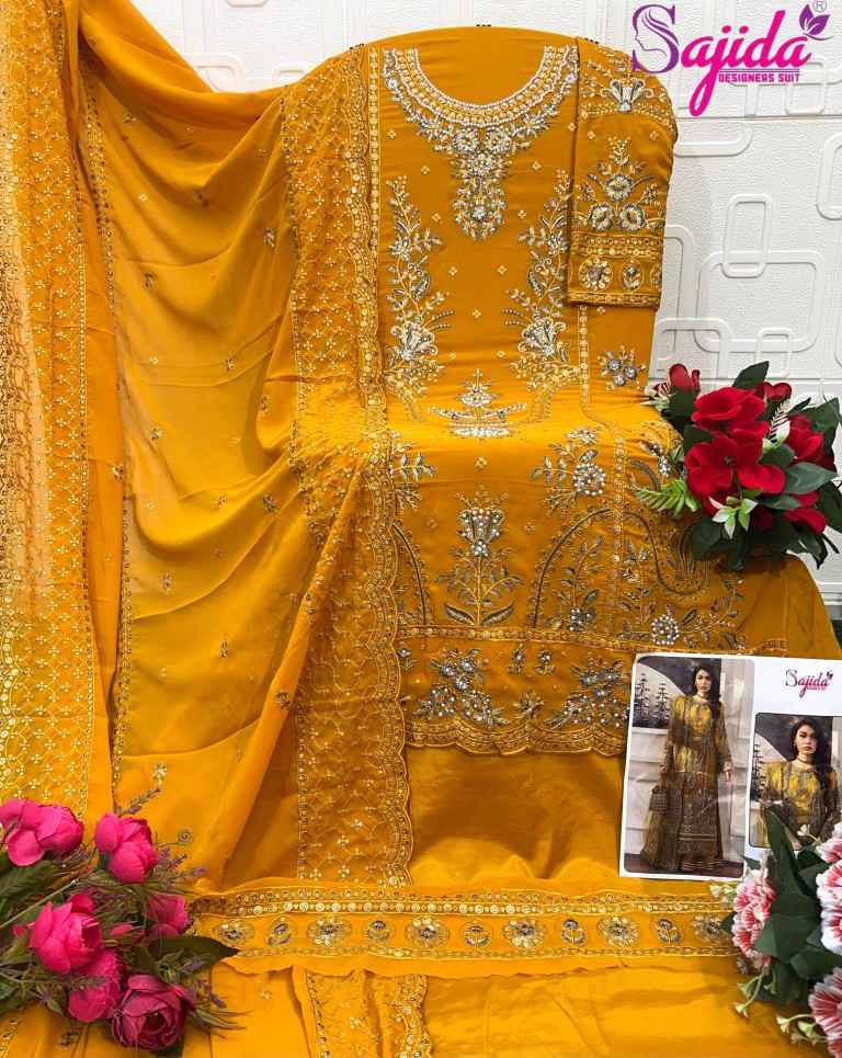 SAJIDA D.NO-1125 GEORGETTE WITH HEAVY EMBROIDERED DRESS MATERIAL AT WHOLESALE PRICE 