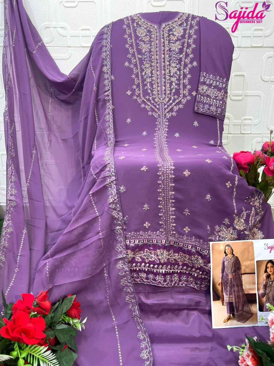 SAJIDA DNO-1126 GEORGETTE WITH HEAVY EMBROIDERED DRESS MATERIAL AT WHOLESALE PRICE