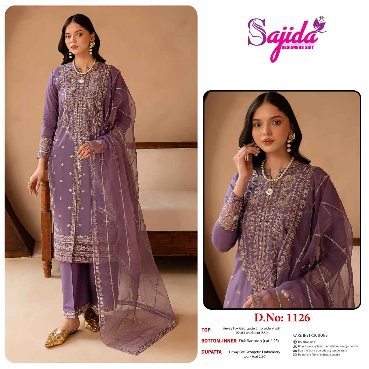 SAJIDA DNO-1126 GEORGETTE WITH HEAVY EMBROIDERED DRESS MATERIAL AT WHOLESALE PRICE