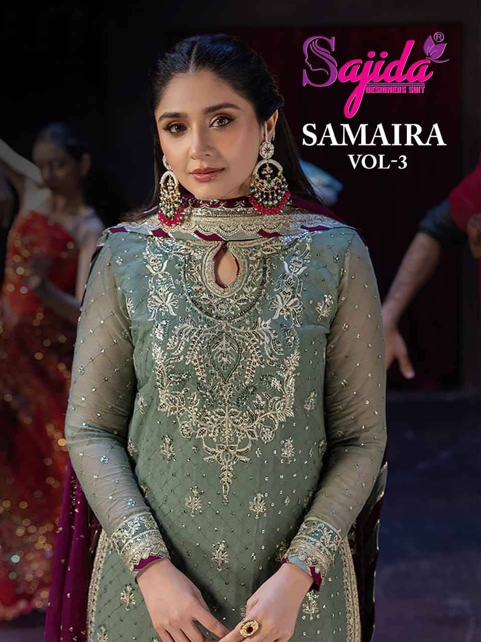 SAJIDA SAMAIRA VOL-3 GEORGETTE HEAVY EMBROIDERED WITH KHATLI WORK DRESS MATERIAL AT WHOLESALE PRICE