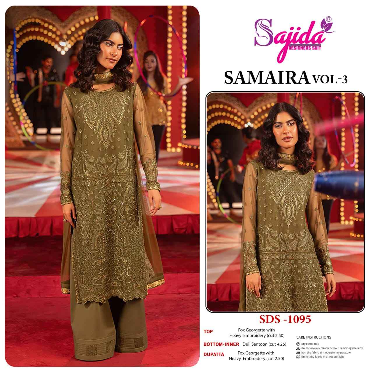 SAJIDA SAMAIRA VOL-3 GEORGETTE HEAVY EMBROIDERED WITH KHATLI WORK DRESS MATERIAL AT WHOLESALE PRICE