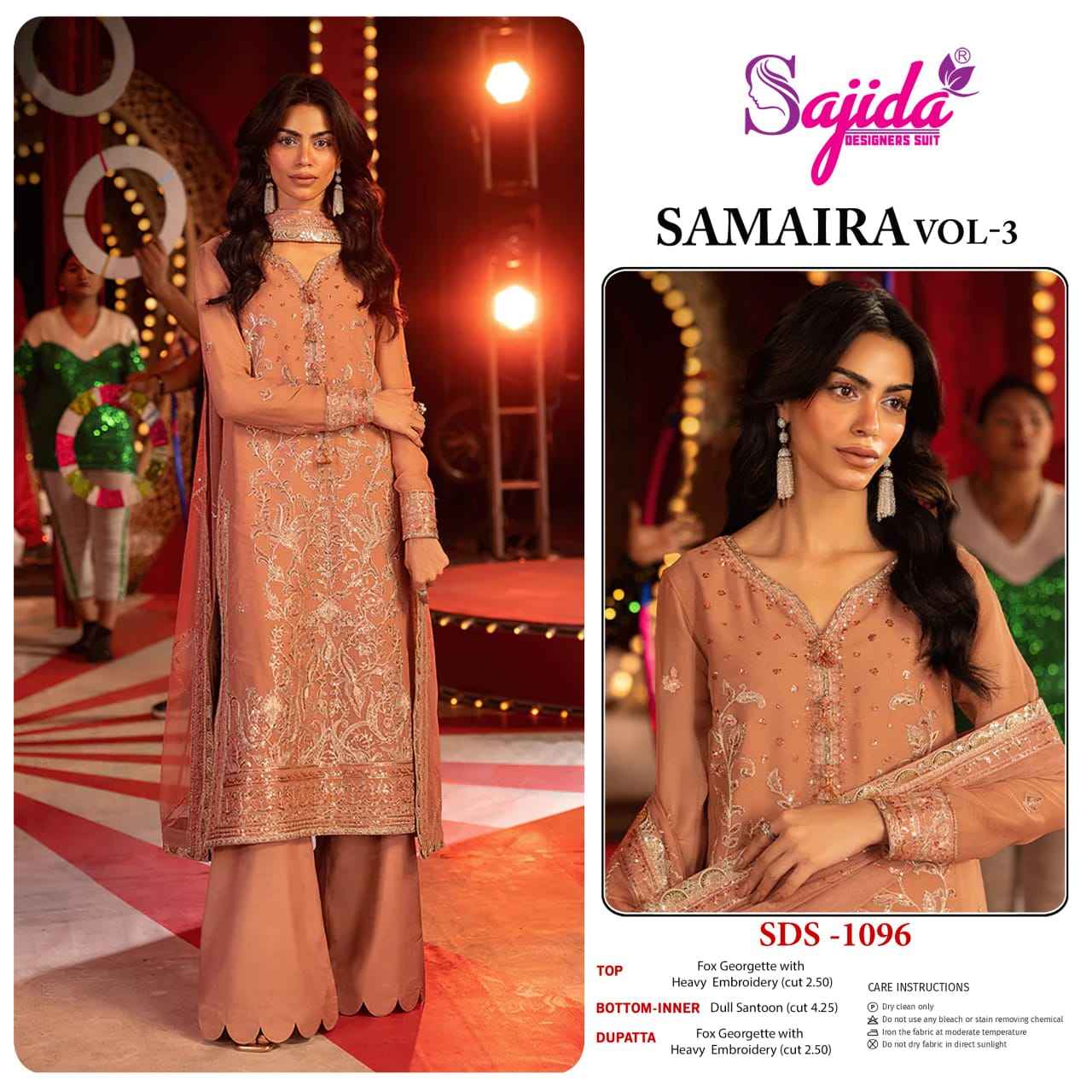 SAJIDA SAMAIRA VOL-3 GEORGETTE HEAVY EMBROIDERED WITH KHATLI WORK DRESS MATERIAL AT WHOLESALE PRICE