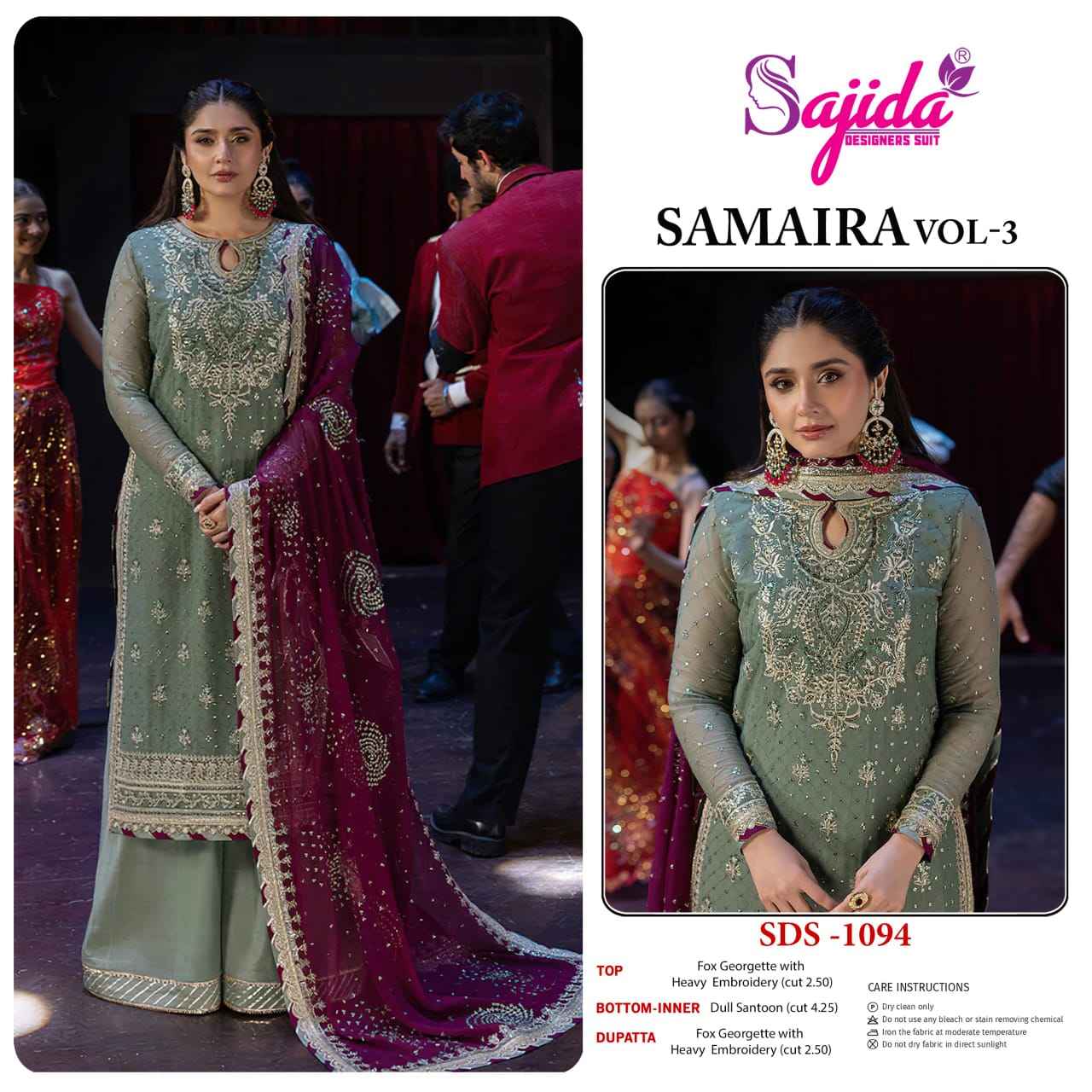 SAJIDA SAMAIRA VOL-3 GEORGETTE HEAVY EMBROIDERED WITH KHATLI WORK DRESS MATERIAL AT WHOLESALE PRICE