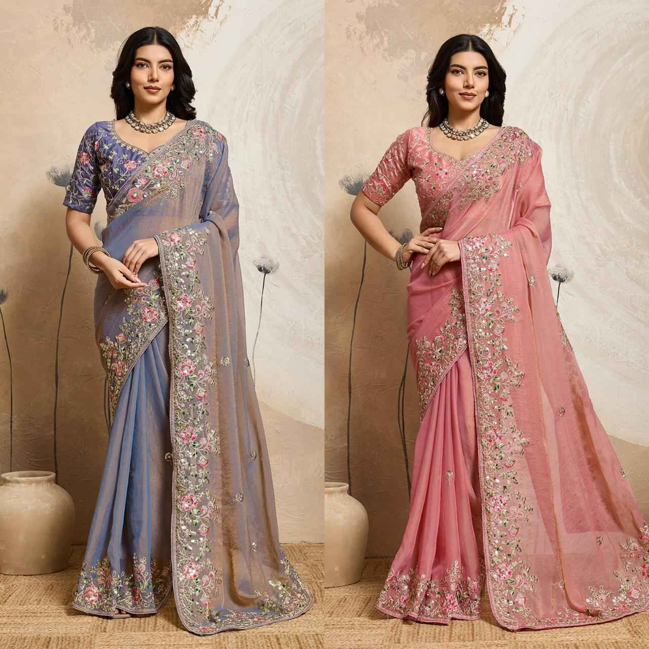SOFT NXC MOSS CHIFFON EMBROIDERY CUTWORK WORK AARCO BORDER SAREE AT WHOLESALE PRICE