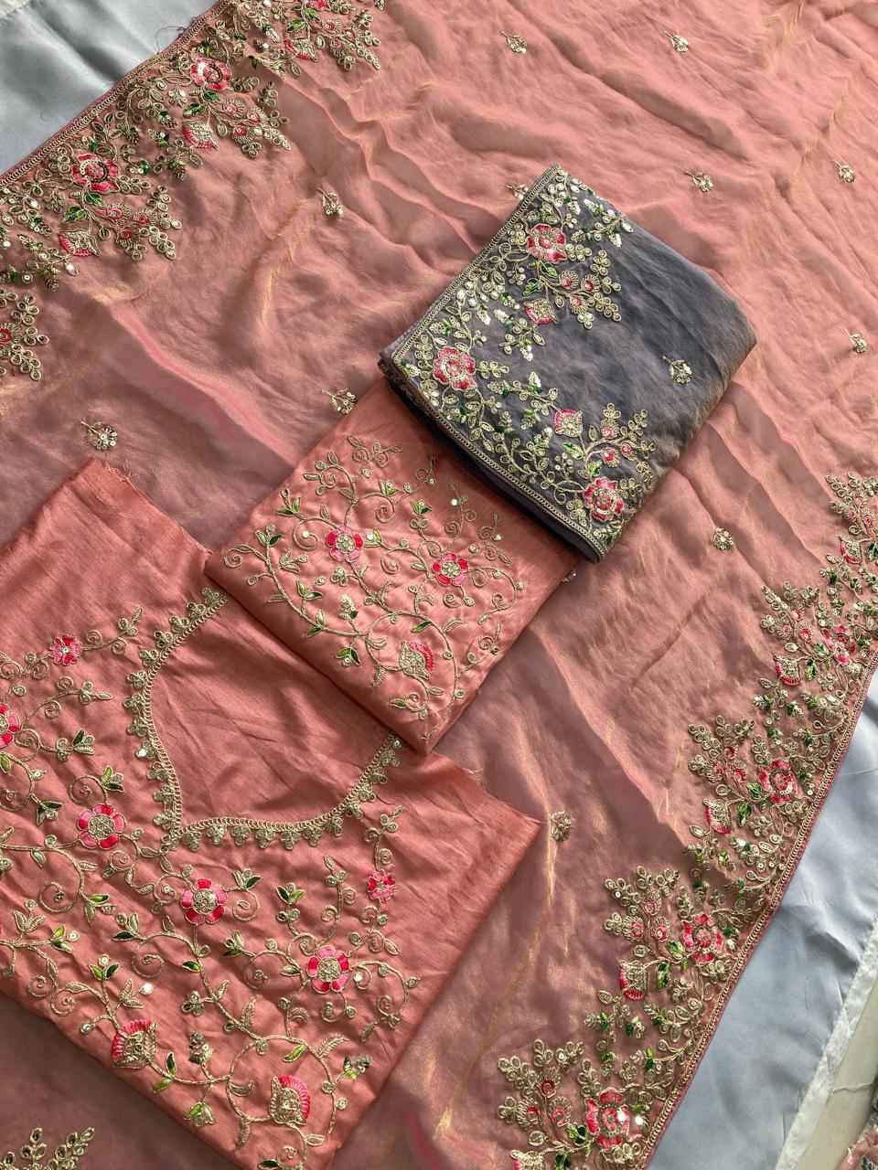 SOFT NXC MOSS CHIFFON EMBROIDERY CUTWORK WORK AARCO BORDER SAREE AT WHOLESALE PRICE