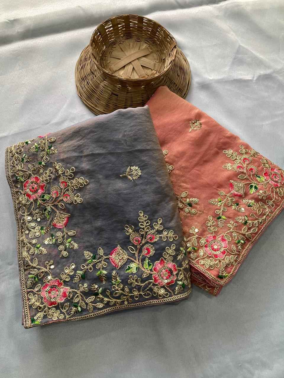 SOFT NXC MOSS CHIFFON EMBROIDERY CUTWORK WORK AARCO BORDER SAREE AT WHOLESALE PRICE