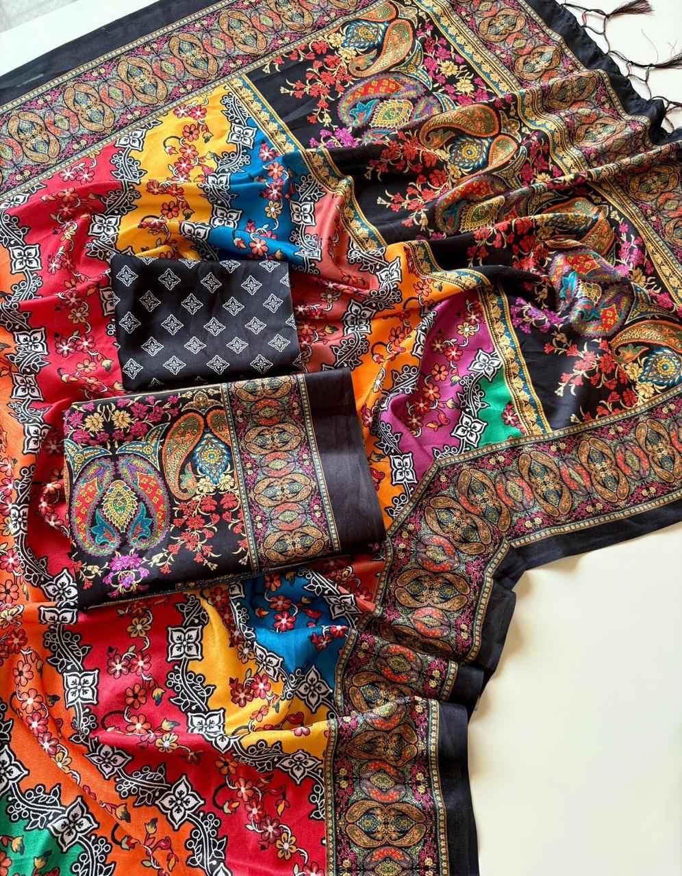 SOFT PASHMINA KASHMIRI DIGITAL PRINT SAREE WITH SHAWL AT WHOLESALE PRICE