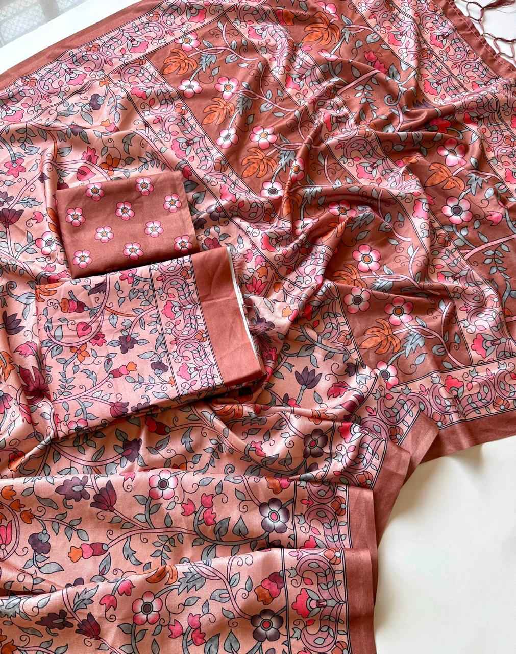 SOFT PASHMINA KASHMIRI DIGITAL PRINT SAREE WITH SHAWL AT WHOLESALE PRICE