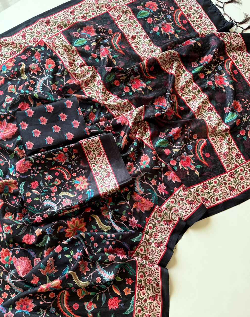 SOFT PASHMINA KASHMIRI DIGITAL PRINT SAREE WITH SHAWL AT WHOLESALE PRICE