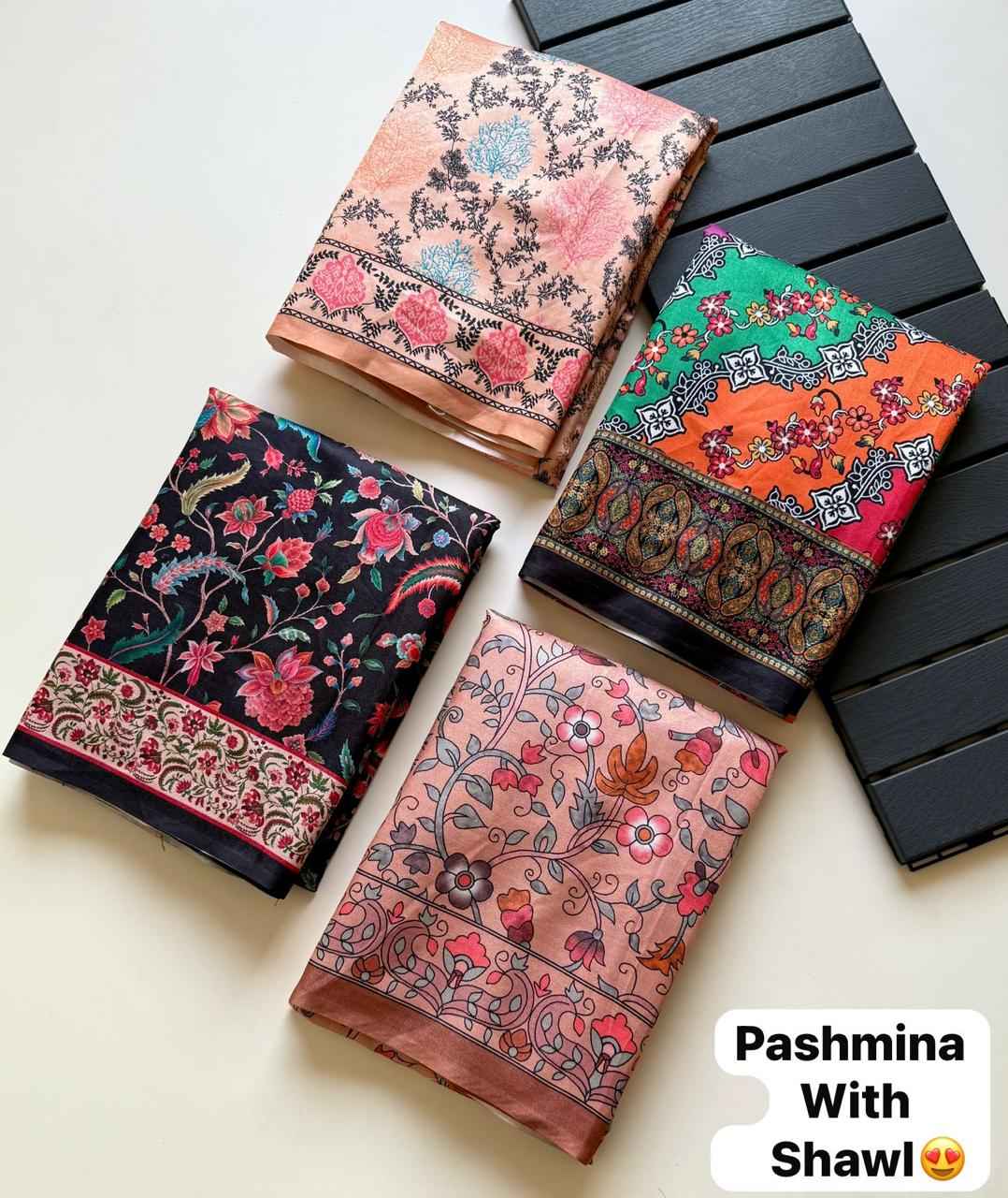 SOFT PASHMINA KASHMIRI DIGITAL PRINT SAREE WITH SHAWL AT WHOLESALE PRICE