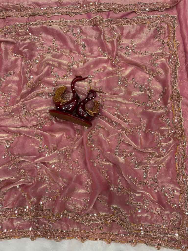 SOFT SPACE SILK  BEADS AND SEQUENCE EMBROIDERY WORK SAREE AT WHOLESALE PRICE 