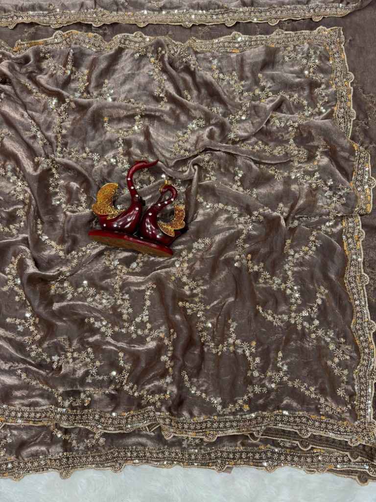 SOFT SPACE SILK  BEADS AND SEQUENCE EMBROIDERY WORK SAREE AT WHOLESALE PRICE 