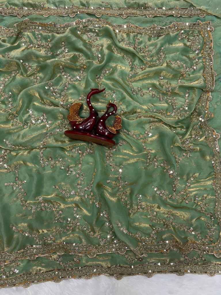 SOFT SPACE SILK  BEADS AND SEQUENCE EMBROIDERY WORK SAREE AT WHOLESALE PRICE 