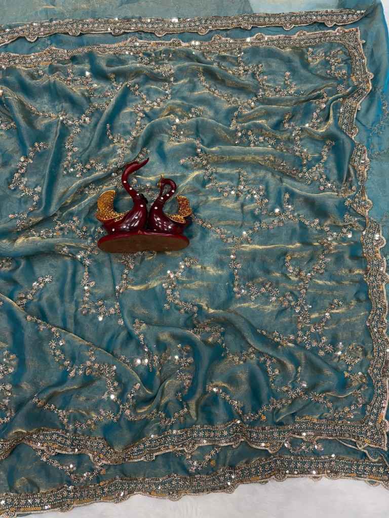 SOFT SPACE SILK  BEADS AND SEQUENCE EMBROIDERY WORK SAREE AT WHOLESALE PRICE 