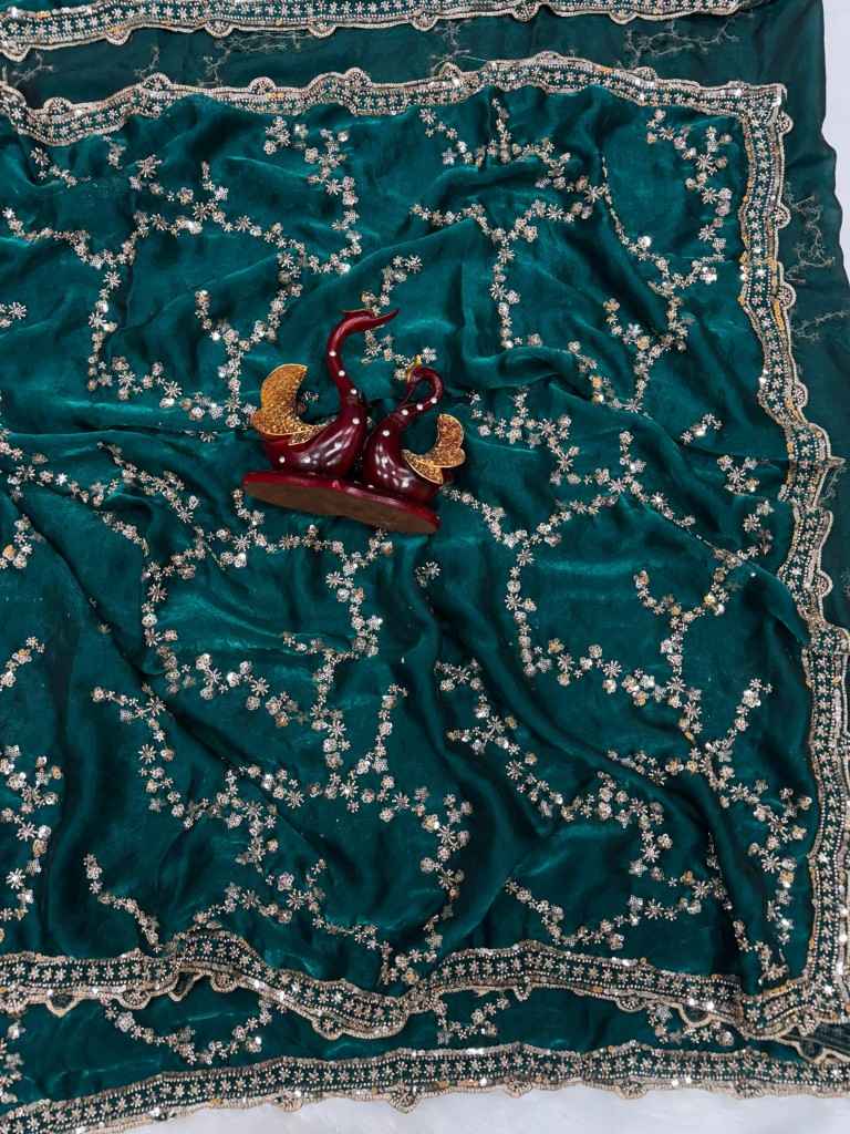 SOFT SPACE SILK  BEADS AND SEQUENCE EMBROIDERY WORK SAREE AT WHOLESALE PRICE 