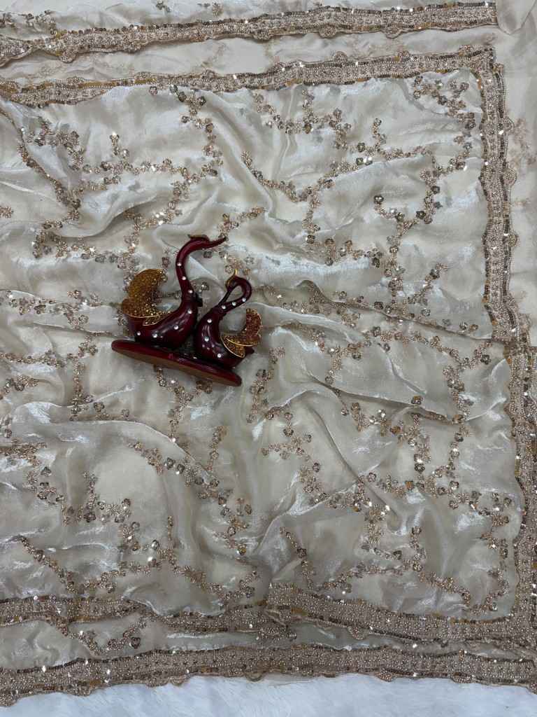 SOFT SPACE SILK  BEADS AND SEQUENCE EMBROIDERY WORK SAREE AT WHOLESALE PRICE 