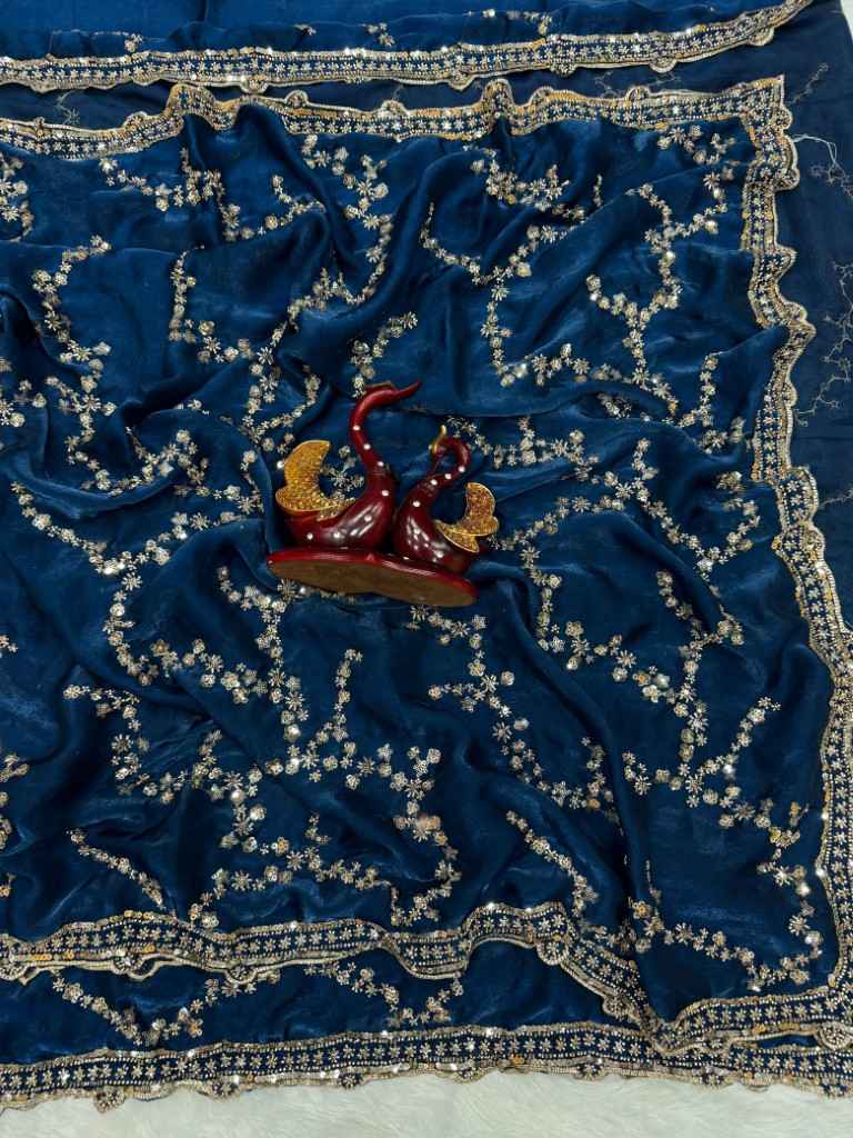 SOFT SPACE SILK  BEADS AND SEQUENCE EMBROIDERY WORK SAREE AT WHOLESALE PRICE 