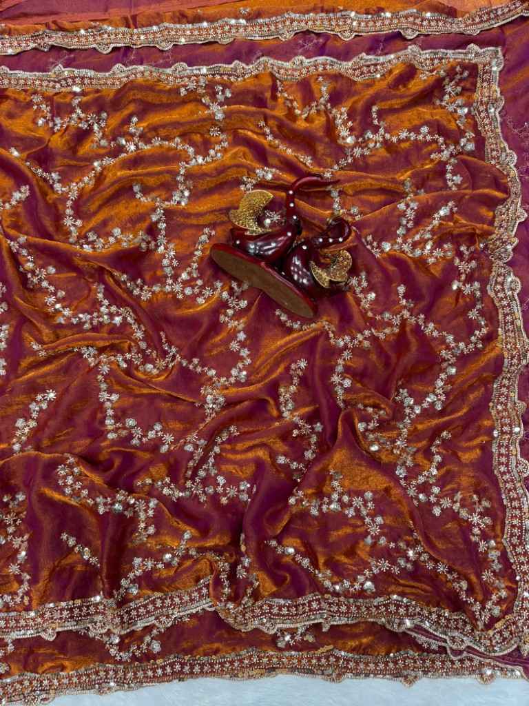 SOFT SPACE SILK  BEADS AND SEQUENCE EMBROIDERY WORK SAREE AT WHOLESALE PRICE 