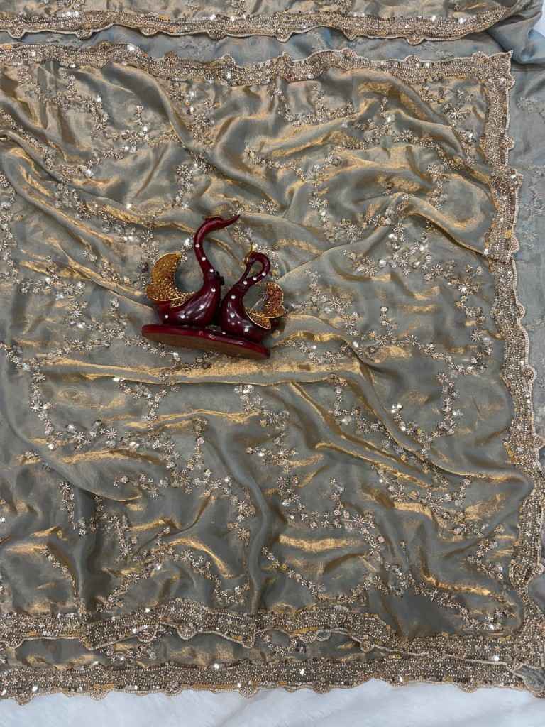 SOFT SPACE SILK  BEADS AND SEQUENCE EMBROIDERY WORK SAREE AT WHOLESALE PRICE 
