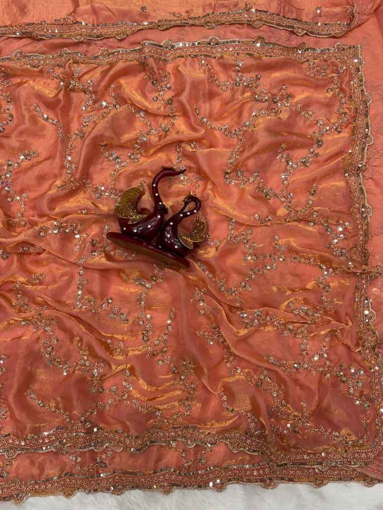 SOFT SPACE SILK  BEADS AND SEQUENCE EMBROIDERY WORK SAREE AT WHOLESALE PRICE 