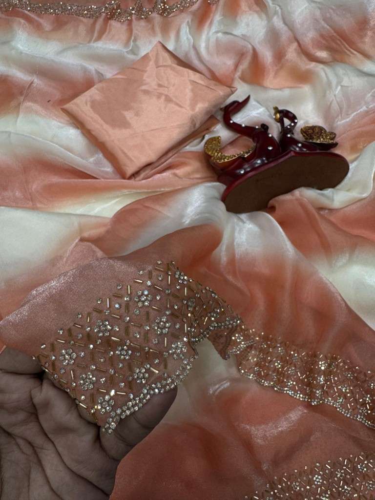 SOFT SPACE SILK ORIGINAL JARKHAN DIAMOND WORK SAREE AT WHOLESALE PRICE 