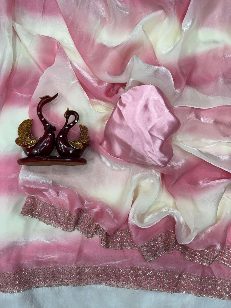 SOFT SPACE SILK ORIGINAL JARKHAN DIAMOND WORK SAREE AT WHOLESALE PRICE 