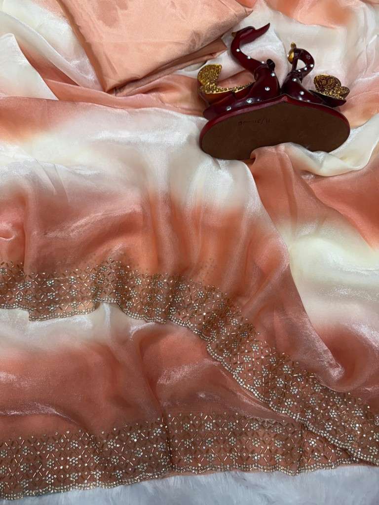 SOFT SPACE SILK ORIGINAL JARKHAN DIAMOND WORK SAREE AT WHOLESALE PRICE 