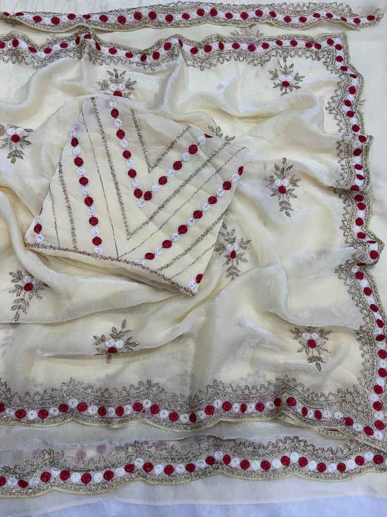 SOFT SPACE SILK BEADS SEQUANCE EMBROIDERY WORK SAREE