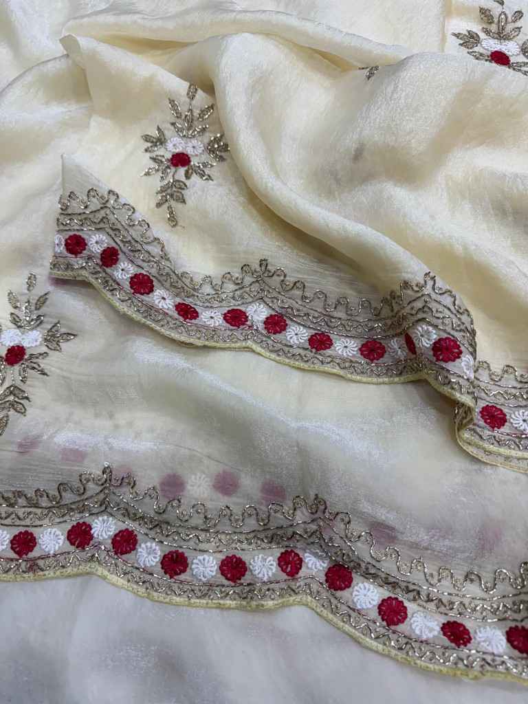 SOFT SPACE SILK BEADS SEQUANCE EMBROIDERY WORK SAREE