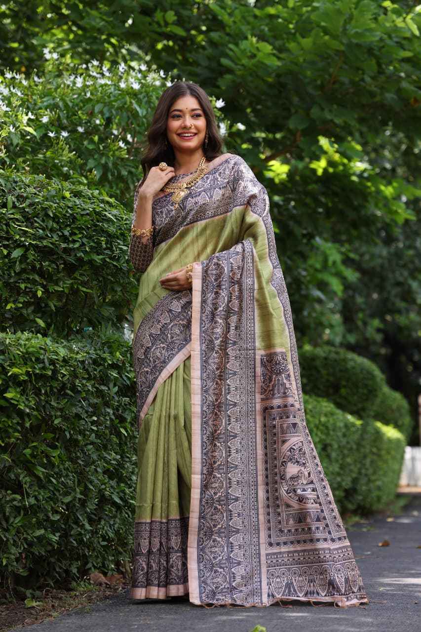 SOFT TUSSAR SILK  MADHUBANI PRINT SAREE AT WHOLESALE PRICE