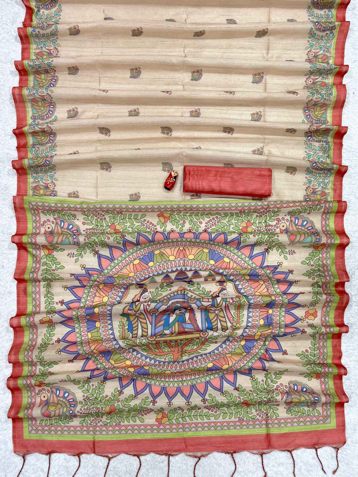 SOFT TUSSAR SILK MADHUBANI TRADITIONAL PRINT SAREE AT WHOLESALE PRICE 