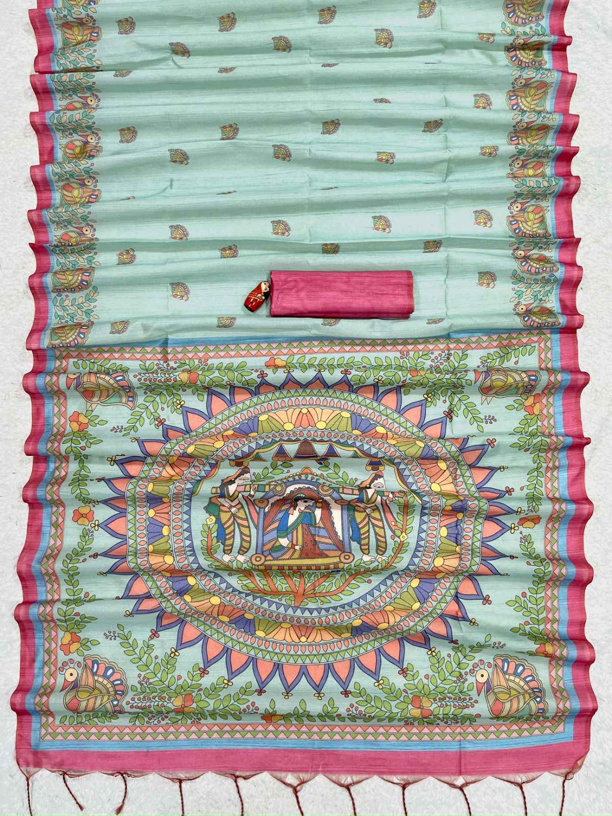 SOFT TUSSAR SILK MADHUBANI TRADITIONAL PRINT SAREE AT WHOLESALE PRICE 