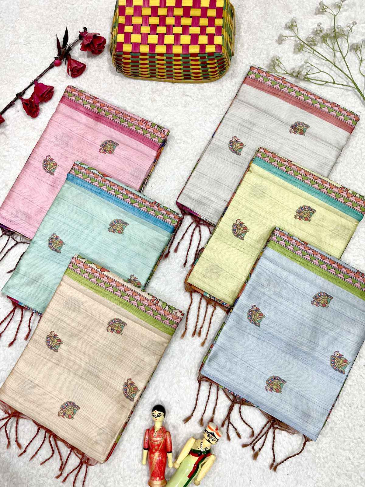 SOFT TUSSAR SILK MADHUBANI TRADITIONAL PRINT SAREE AT WHOLESALE PRICE 