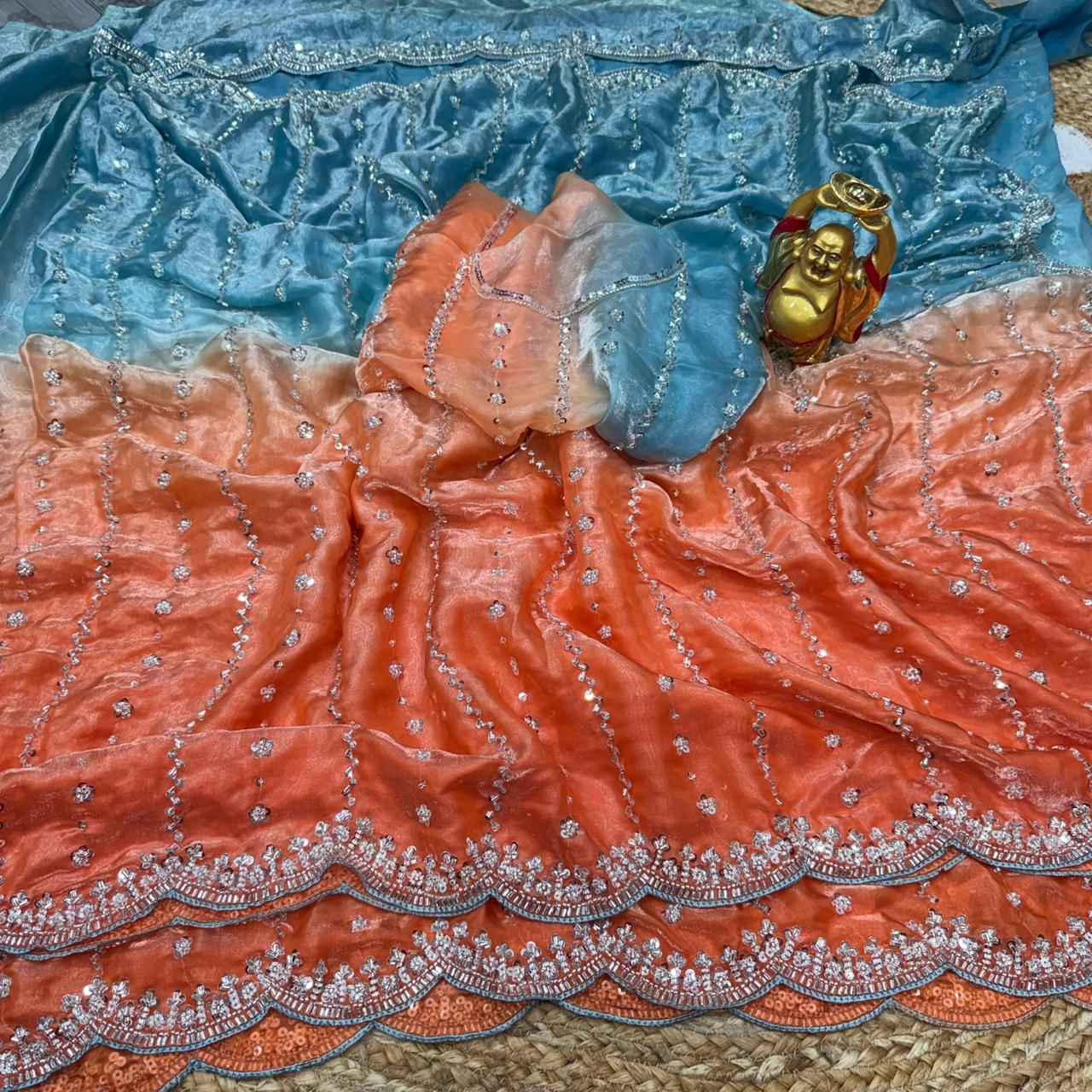  SOFT SPACE SILK DUAL SHADE ORIGINAL BEEDS WORK SAREE AT WHOLESALE PRICE 