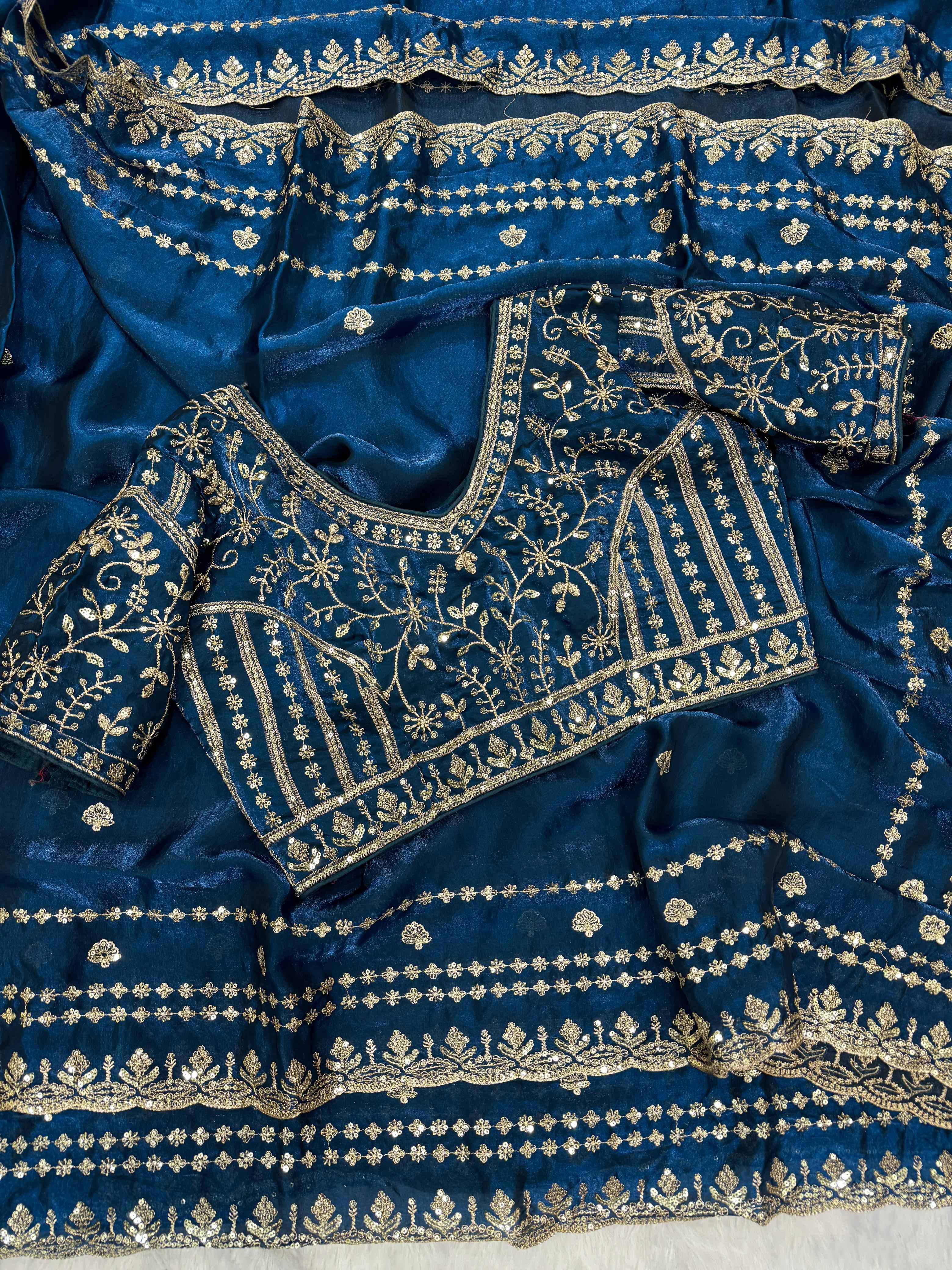 SOFT SPACE SILK SEQUANCE AND ZARI EMBROIDERY WORK SAREE AT WHOLESALE PRICE