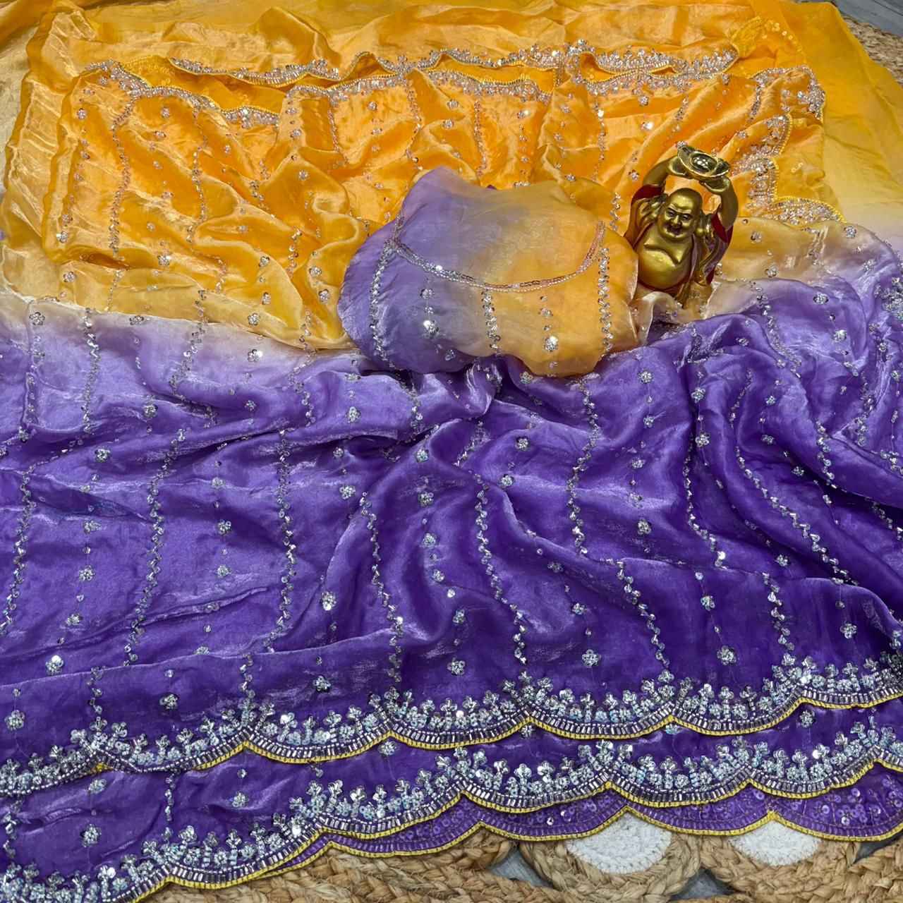  SOFT SPACE SILK DUAL SHADE ORIGINAL BEEDS WORK SAREE AT WHOLESALE PRICE 