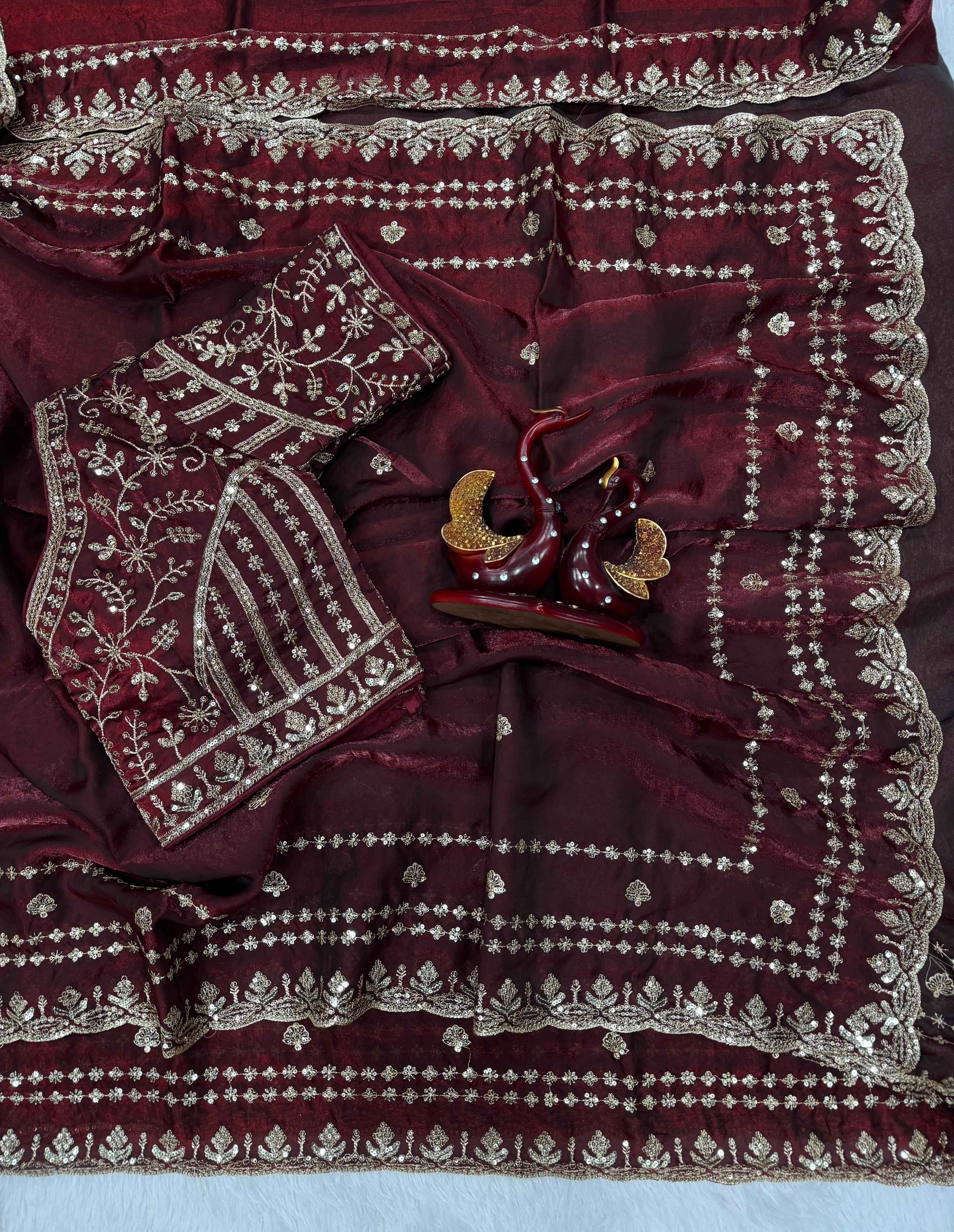 SOFT SPACE SILK SEQUANCE AND ZARI EMBROIDERY WORK SAREE AT WHOLESALE PRICE