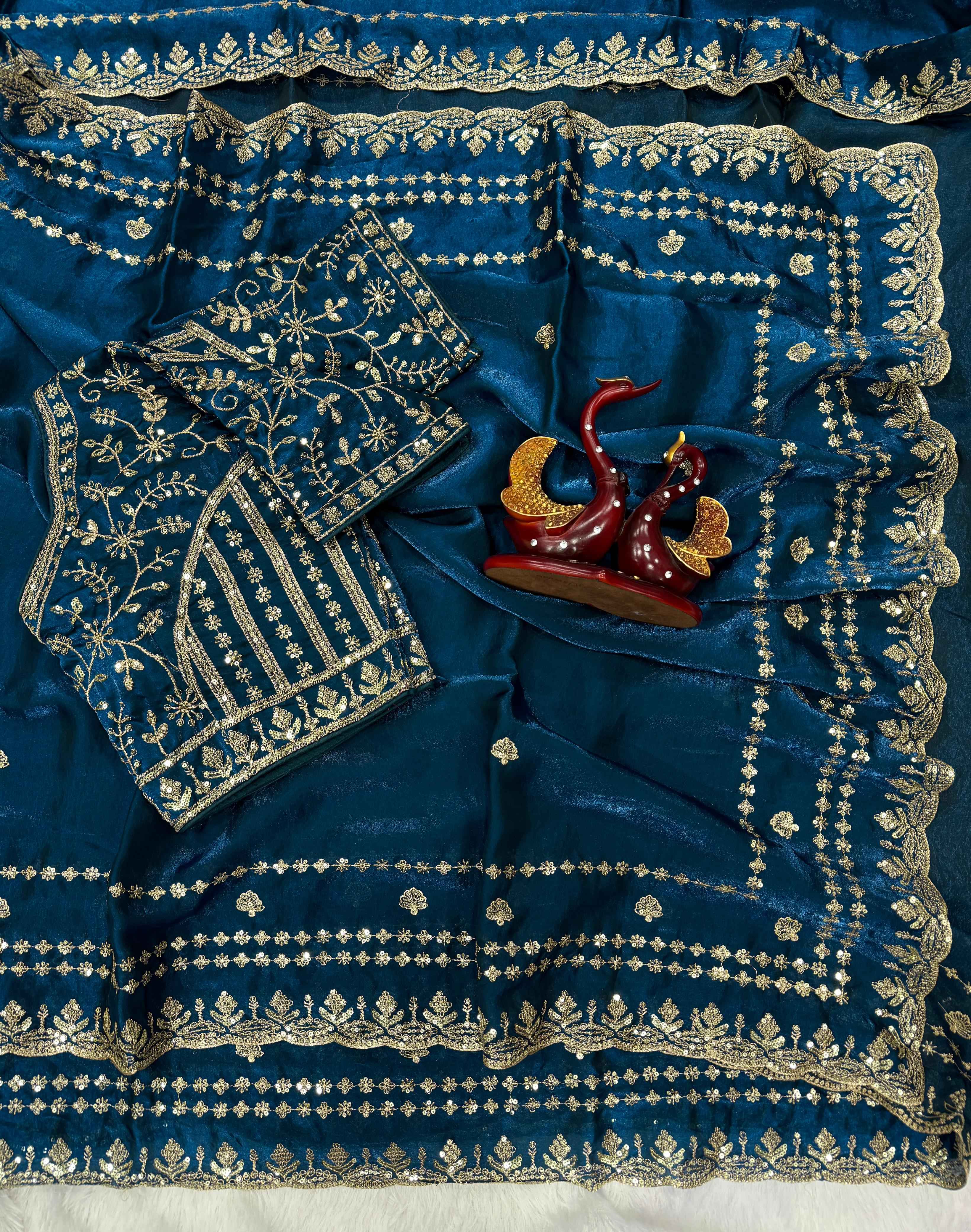 SOFT SPACE SILK SEQUANCE AND ZARI EMBROIDERY WORK SAREE AT WHOLESALE PRICE