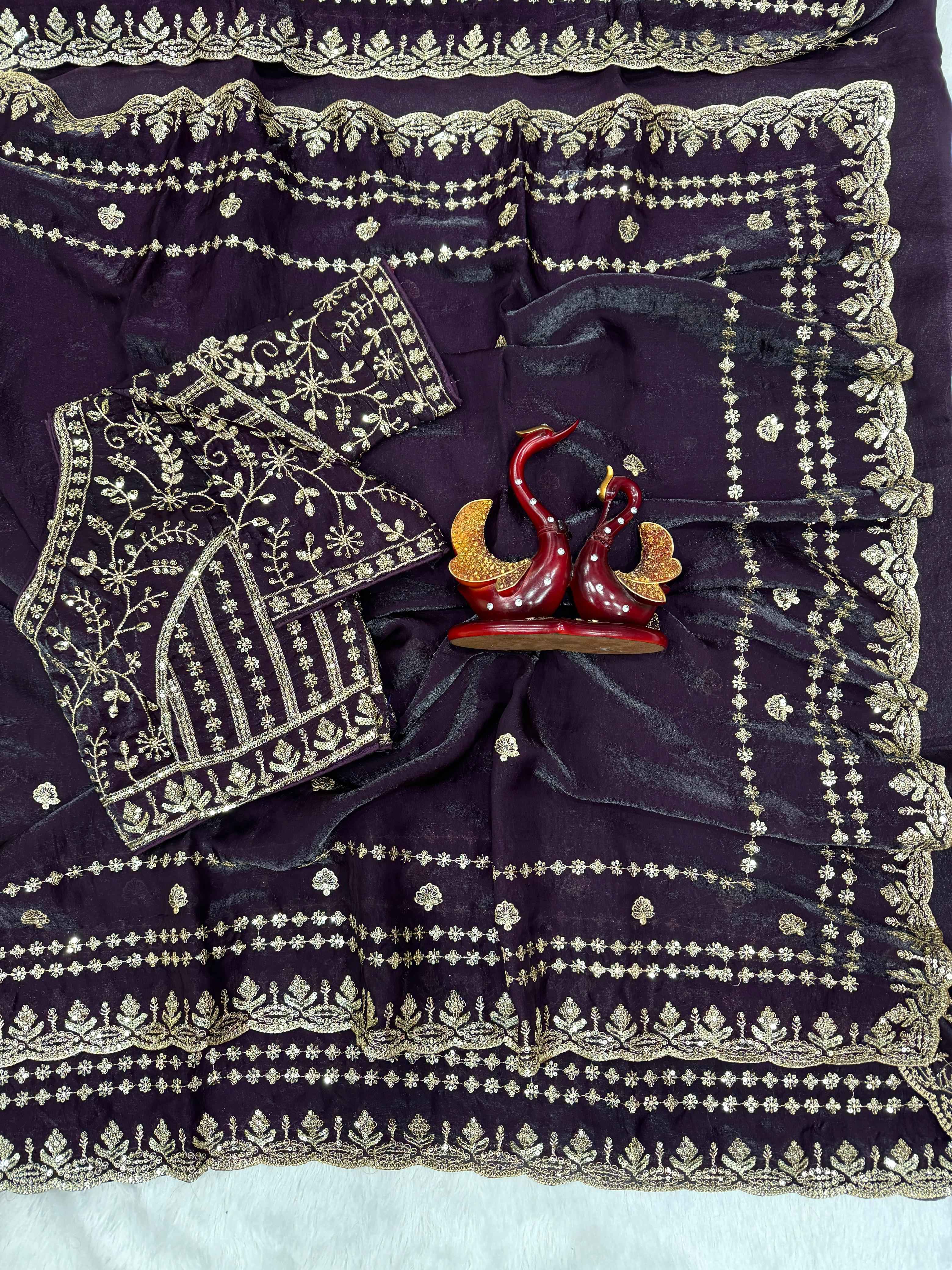 SOFT SPACE SILK SEQUANCE AND ZARI EMBROIDERY WORK SAREE AT WHOLESALE PRICE