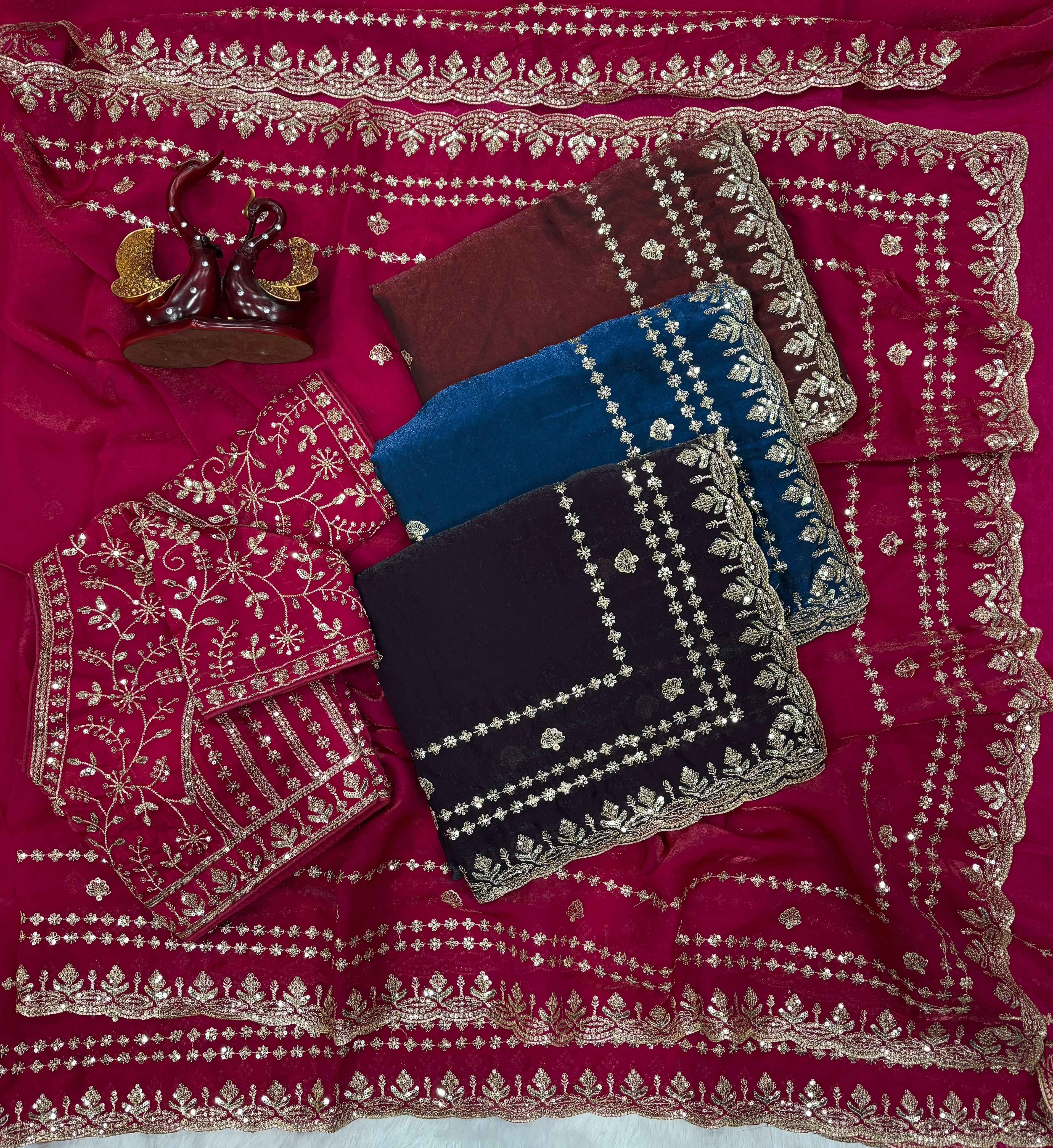 SOFT SPACE SILK SEQUANCE AND ZARI EMBROIDERY WORK SAREE AT WHOLESALE PRICE