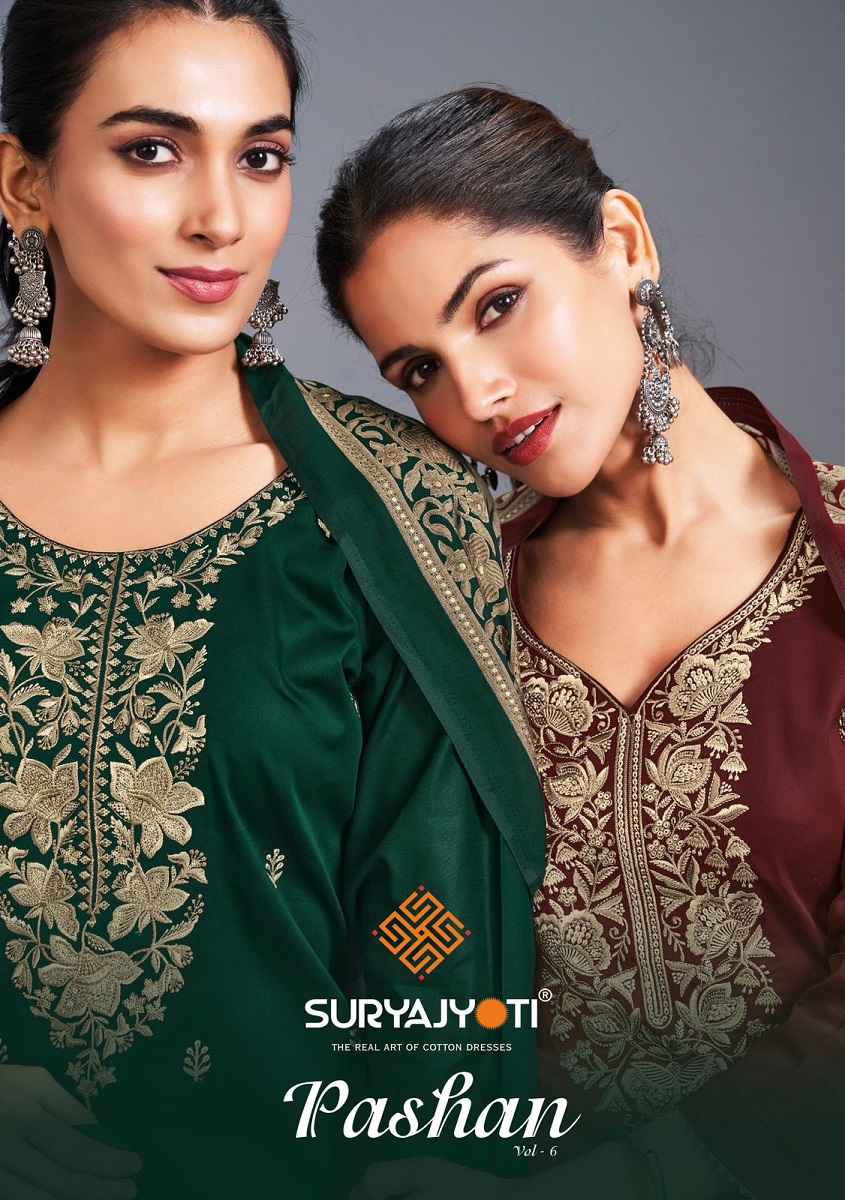 SURYAJYOTI PASHAN VOL-6 JAAM SATIN DRESS MATERIAL AT WHOLESALE PRICE