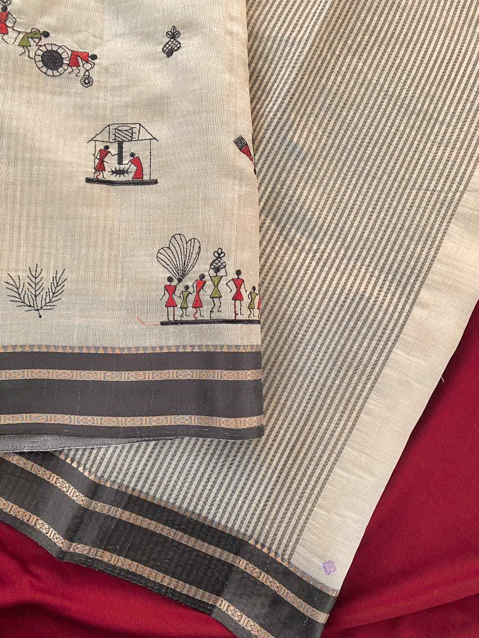 TUSSAR SILK MULTI-THREAD WOVEN CONTRAST PALLU SAREE AT WHOLESALE PRICE