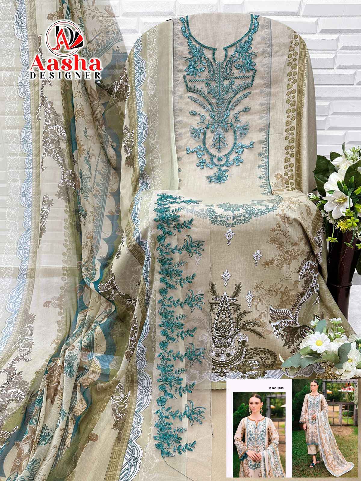 AASHA DESIGNER D NO 1185 PURE COTTON PRINTED DRESS MATERIAL AT WHOLESALE PRICE