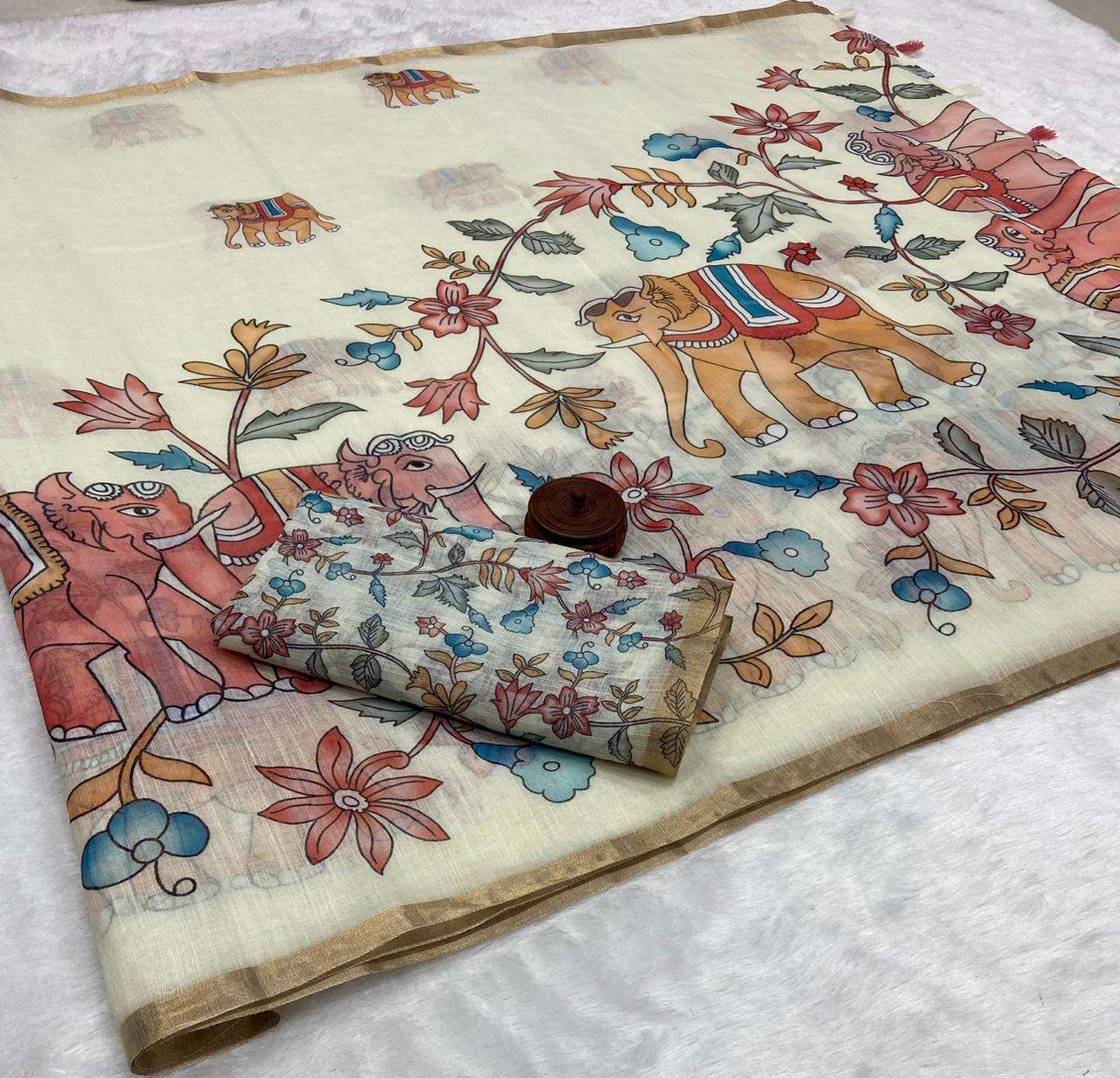 AKANKSHA PURE LINEN COTTON DIGITAL PRINTED ZARI WEAVING SAREE 1 AT WHOLESALE PRICE