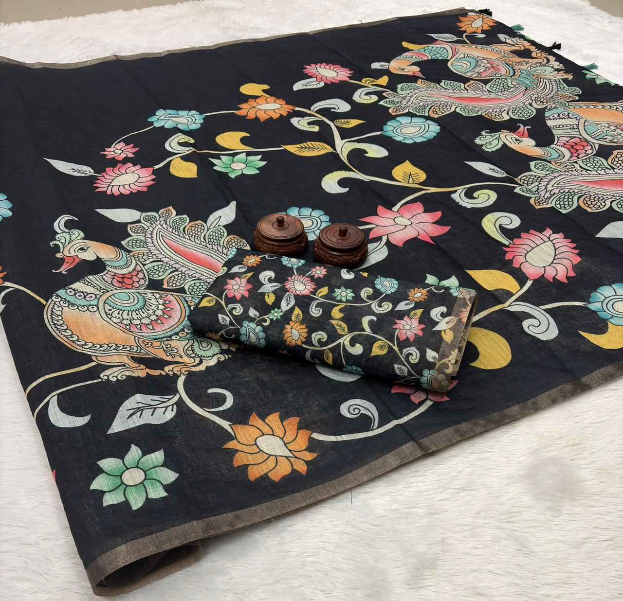 AKANKSHA PURE LINEN COTTON DIGITAL PRINTED ZARI WEAVING SAREE 1 AT WHOLESALE PRICE